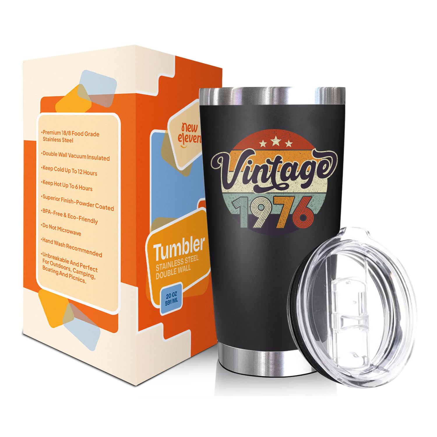 NewEleven 50th Birthday Gifts for Men Women - 1976 50th Birthday Decorations for Him Her - Present for Men Women Turning 50 Year Old Gifts for Mom, Dad, Wife, Husband - 20 Oz Tumbler