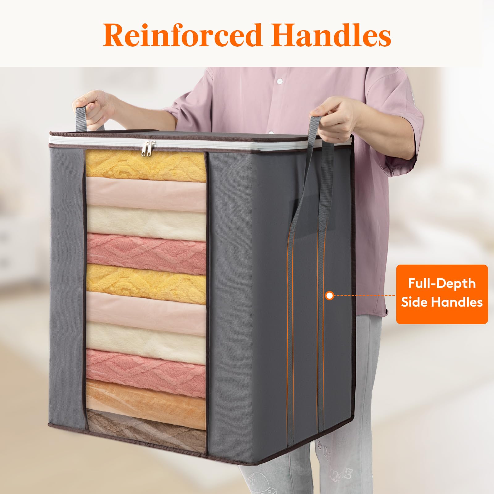 Lifewit 120L Extra Large Blanket Storage Bags, Foldable Clothes Storage Containers with Reinforced Handles, Storage Bin with Lids for King Comforter Bedding Pillow Sheet, 3 Pack
