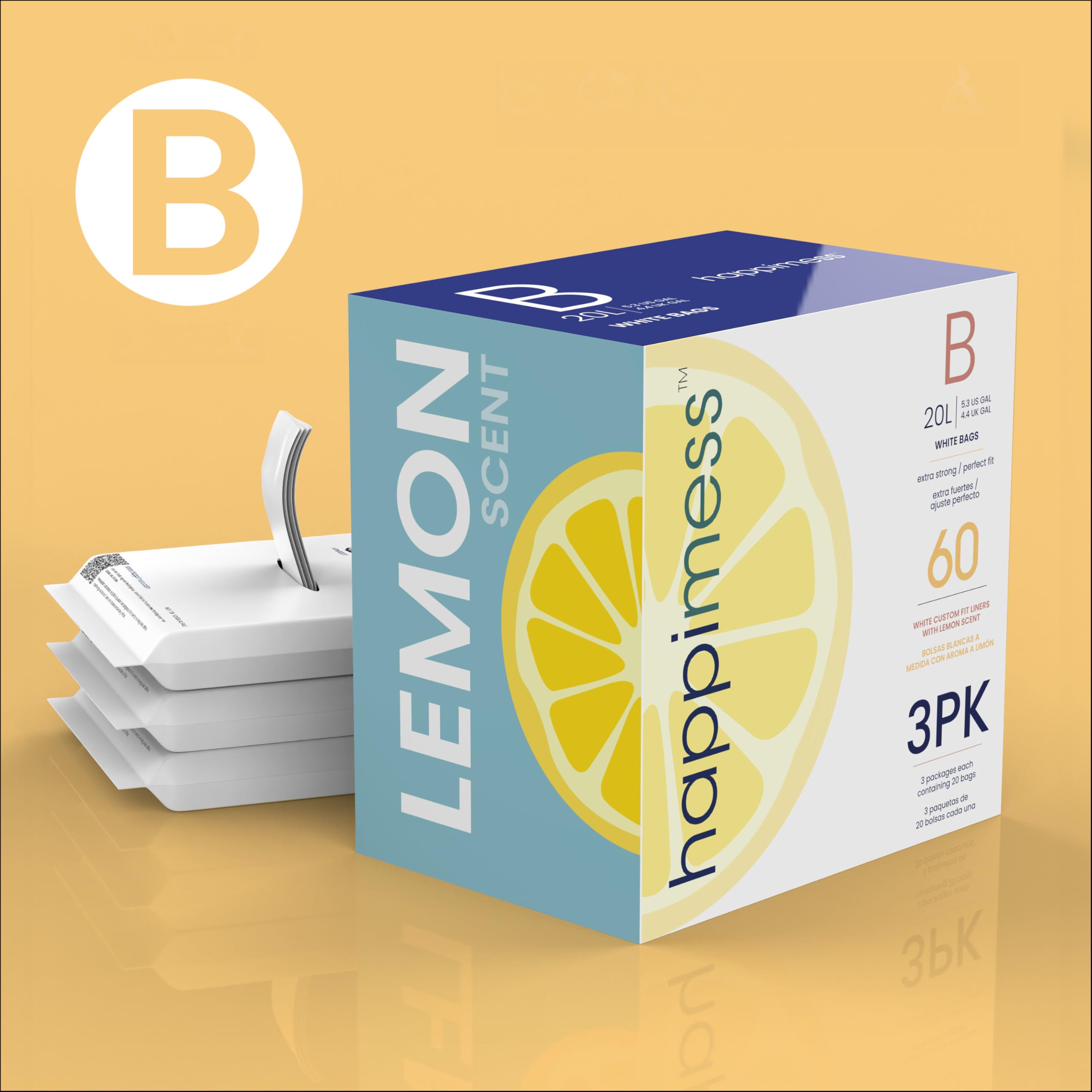 happimess HPM3100B-WHITE 5.3-Gallon Lemon Scented Drawstring Trash Can Liner, White (60-Count, 3-Packs of 20 Liners)
