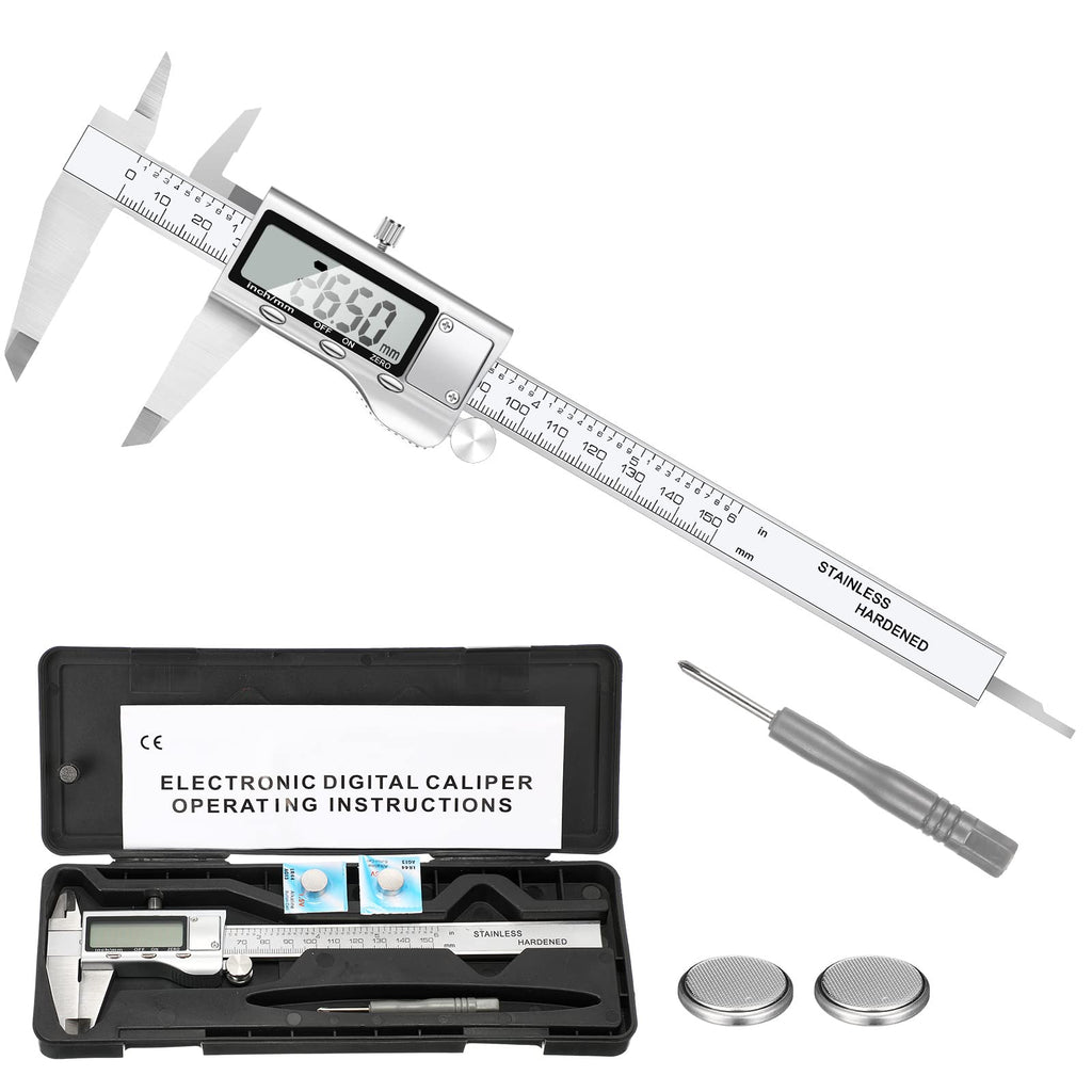 Simhevn150mm Digital Caliper, 6 Inch Stainless Steel Electronic Digital Caliper, with Extra-Large LCD Screen, Auto-Off Feature, Inch and Millimeter Conversion Metal Measuring Tool Caliper
