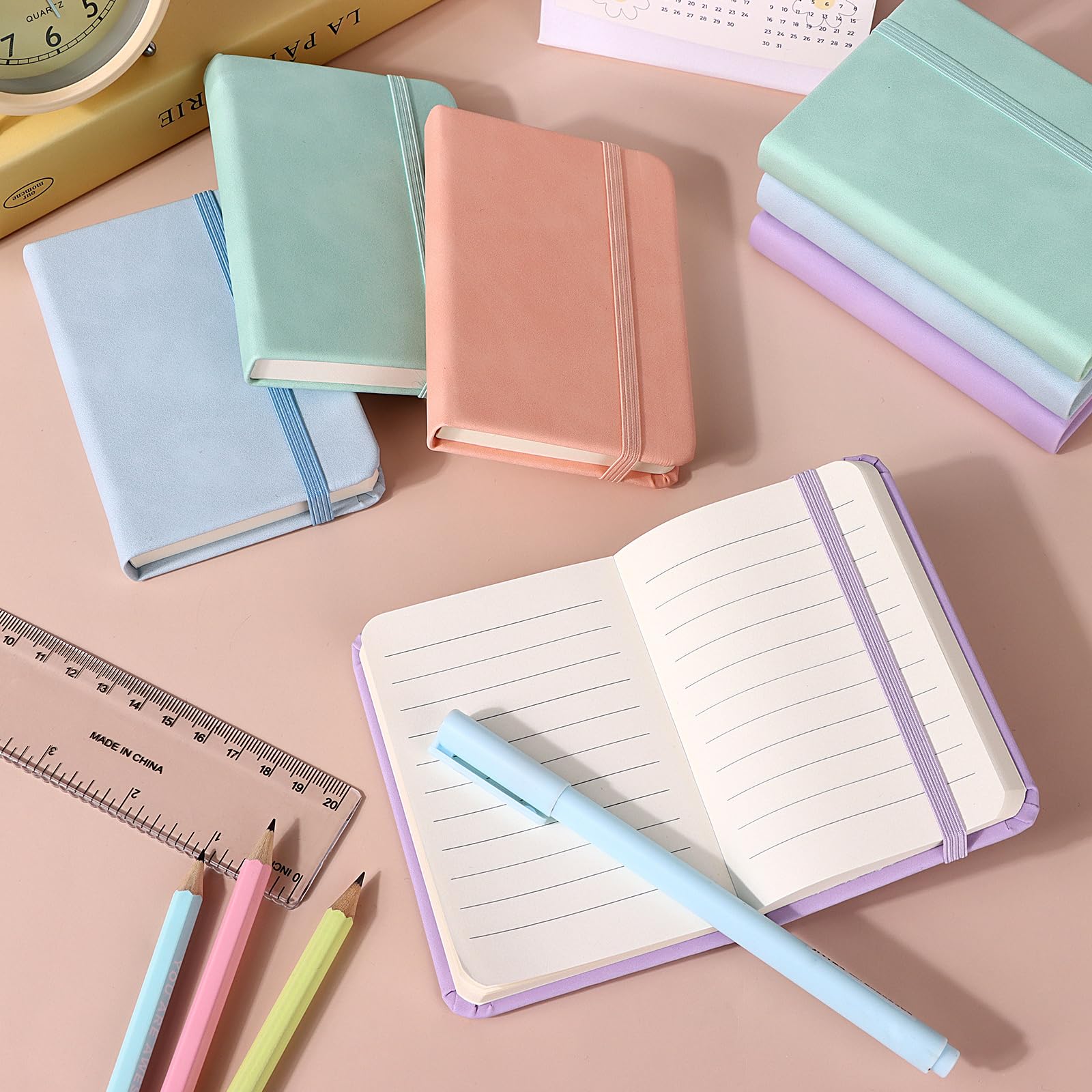10 Pcs Leather Pocket Notebook A7 Note Book Pocket Hardcover Notepad 3 x 4 Inch Mini Notepad Tiny Lined Journal Notebook With Elastic Band 200 Pages for Office Home School Writing Supplies(4 Colors)