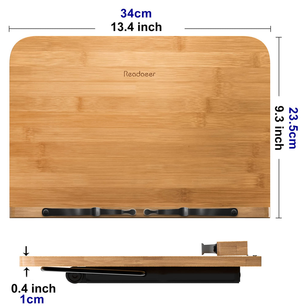 Readaeer Large Size Bamboo Reading Rest Cookbook Cook Book Holder Stand Bookrest Foldable Book Stand Reading Stand Holder