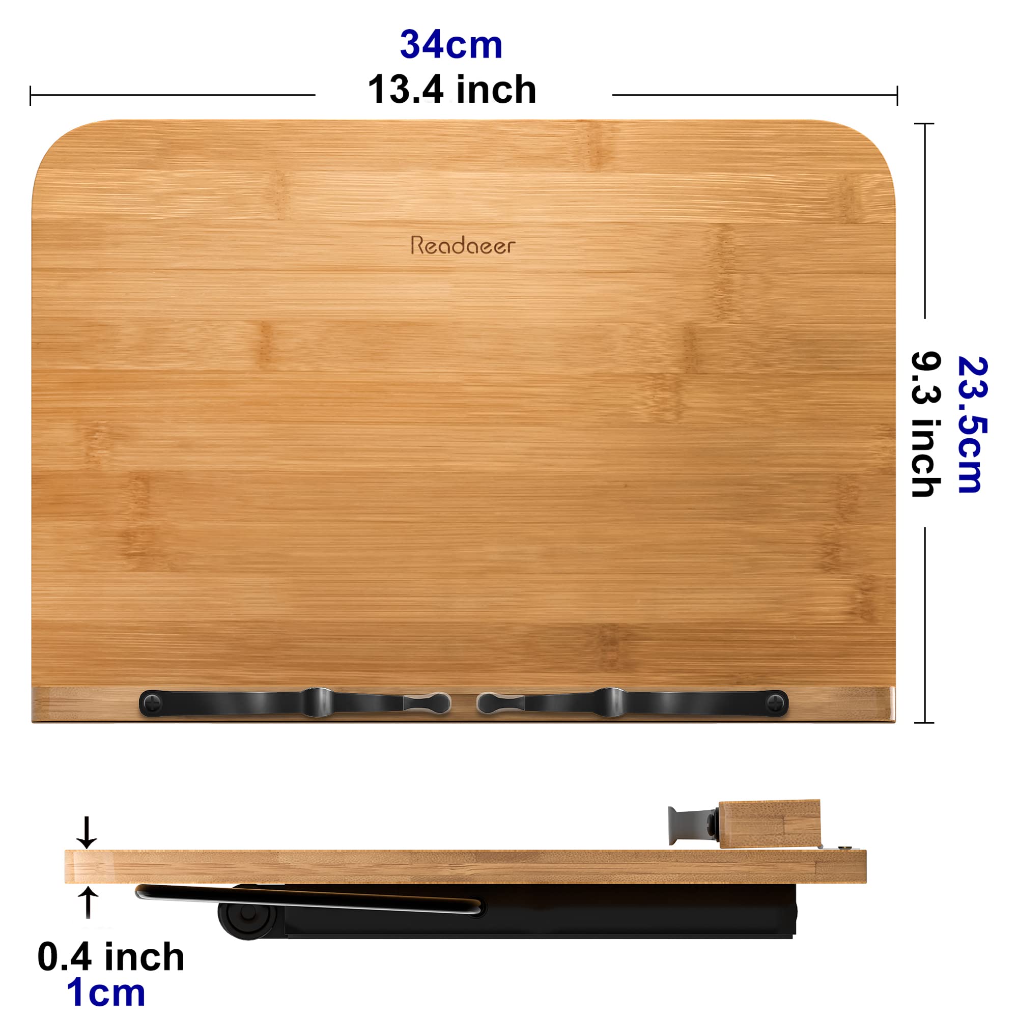 Readaeer Large Size Bamboo Reading Rest Cookbook Cook Book Holder Stand Bookrest Foldable Book Stand Reading Stand Holder