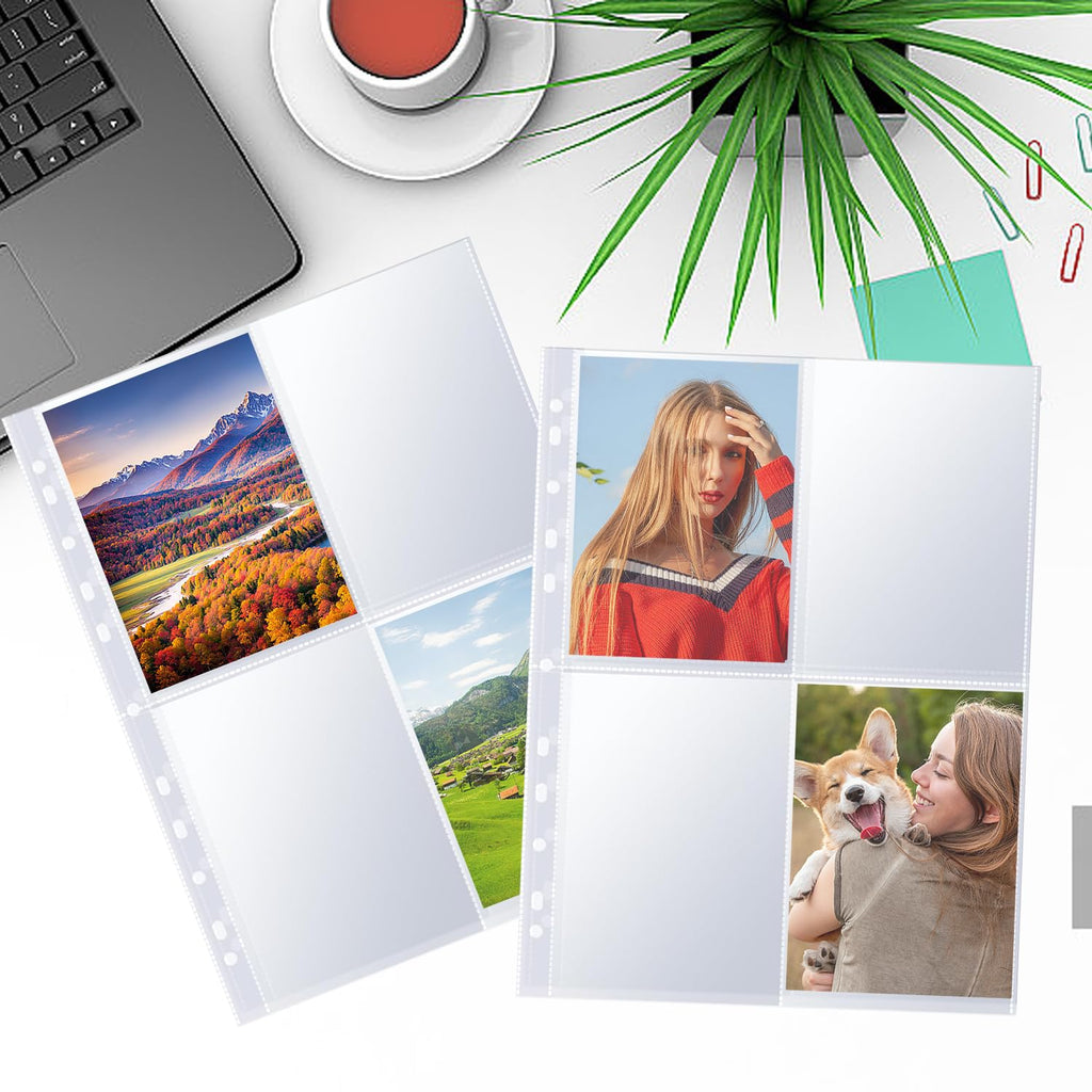 Toionmm 60 Pack Photo Album Refill Pages, 480 Pocket Photos Sleeves for 2/3/4 Ring Binder, Double-Sided 4 Pocket Photo Sheet Protector, Ultra-Clear PP Postcard Sleeves