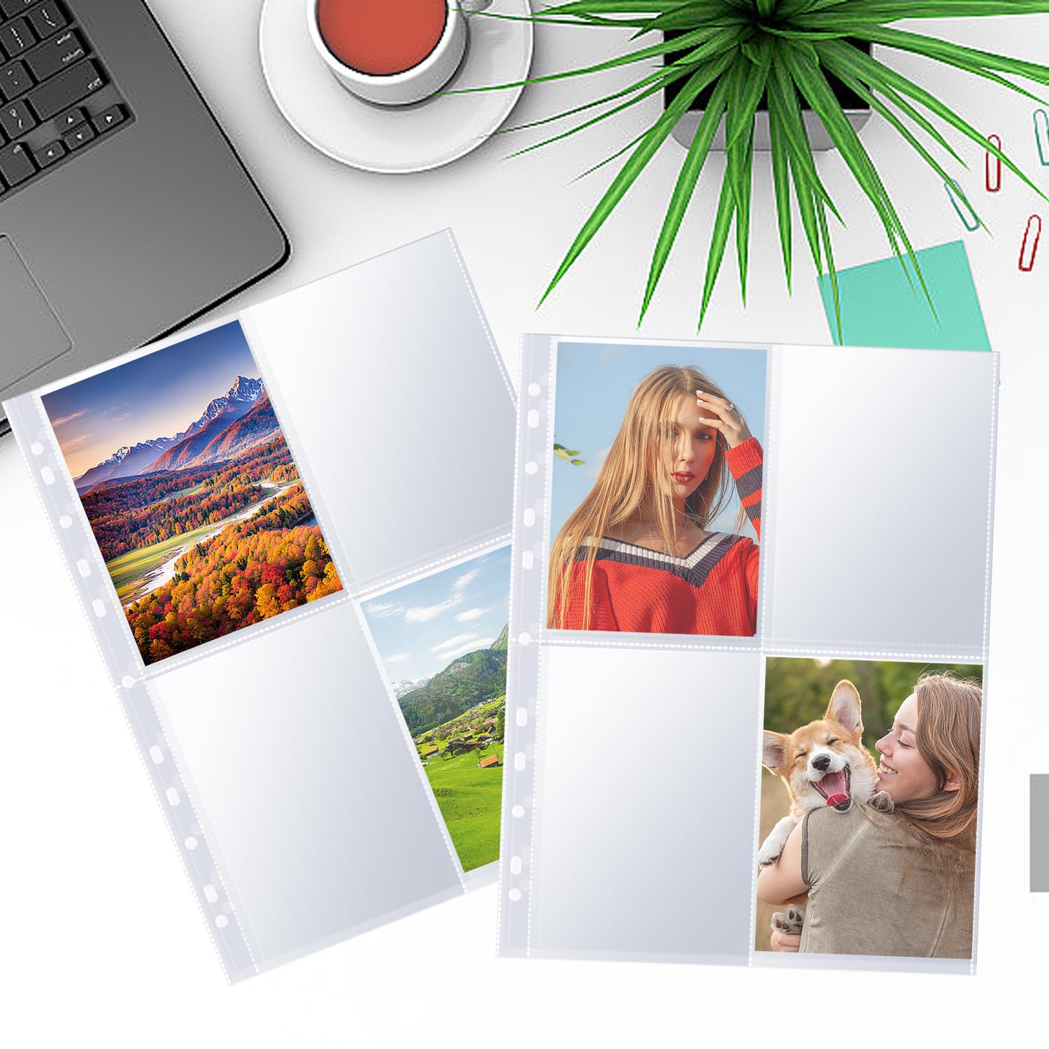 Toionmm 60 Pack Photo Album Refill Pages, 480 Pocket Photos Sleeves for 2/3/4 Ring Binder, Double-Sided 4 Pocket Photo Sheet Protector, Ultra-Clear PP Postcard Sleeves