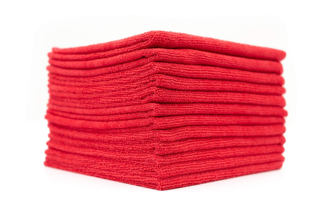 The Rag Company - All-Purpose Microfiber Terry Cleaning Towels - Commercial Grade, Highly Absorbent, Lint-Free, Streak-Free, Kitchens, Bathrooms, Offices, 300gsm, 12in x 12in, Red (12-Pack)