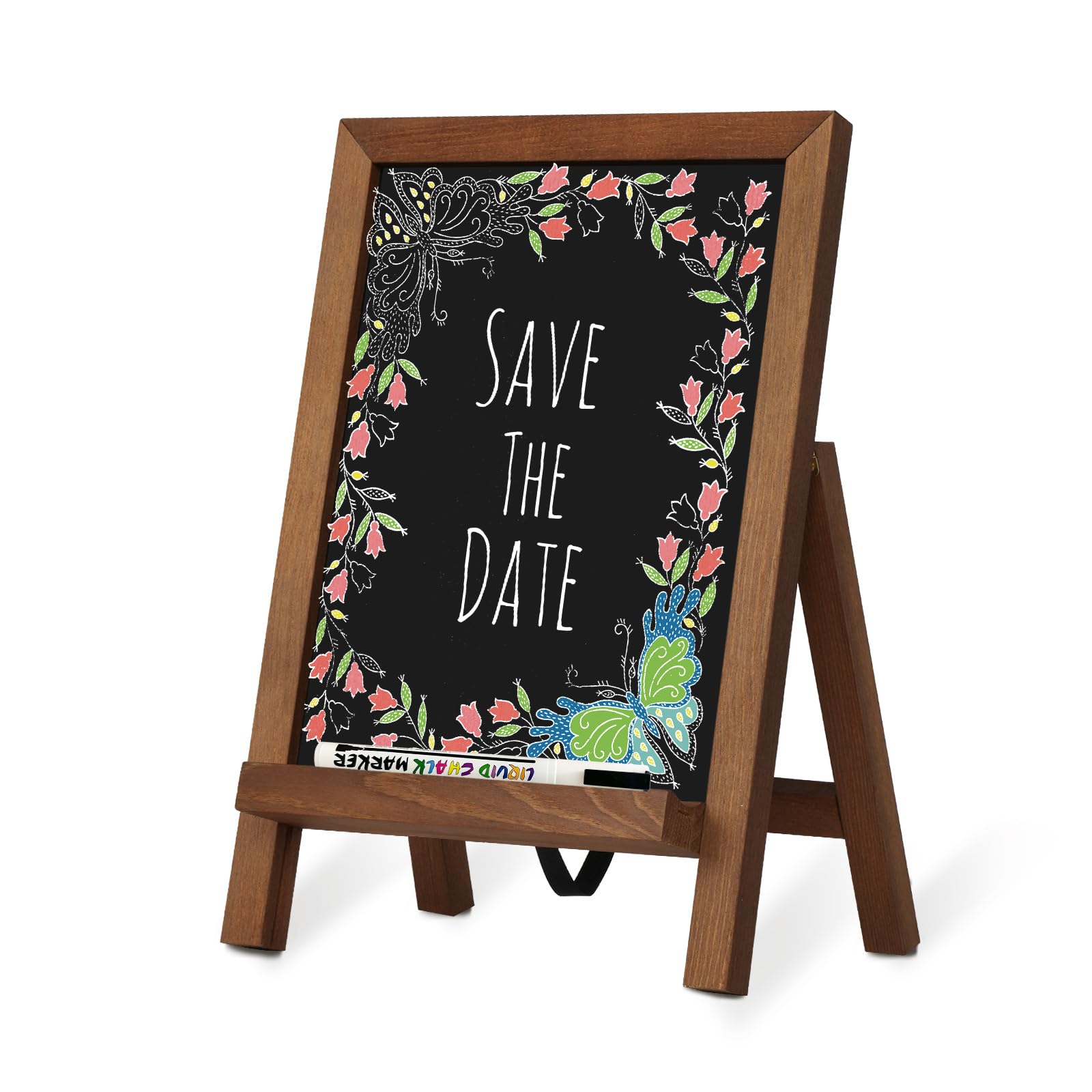 QUEENLINK Magnetic Chalkboard Sign with Stand, 9.5" x 14" Tabletop Wooden Framed Chalk Board, Small Desktop Menu Board for Kitchen Vintage Wedding（Brown）