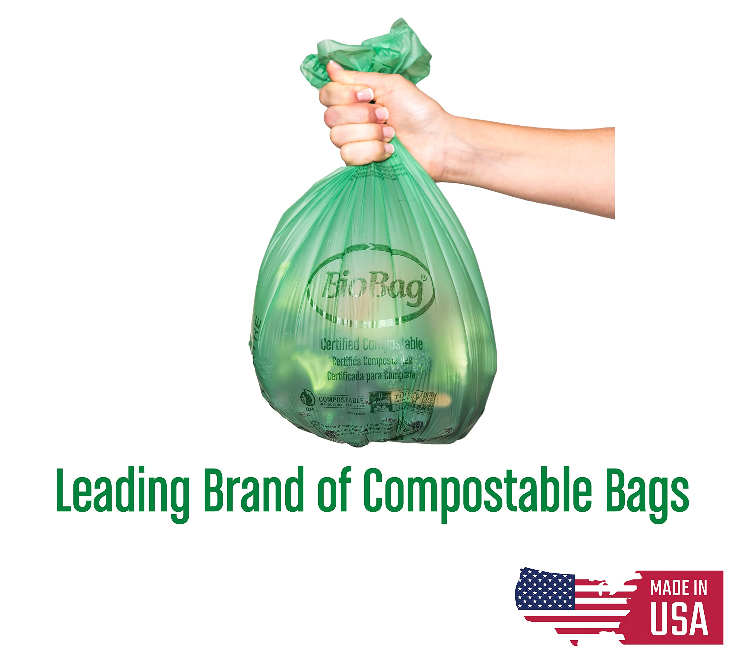 BioBag (USA), The Original Compostable Bag, 2.6 Gallon, 100 Total Count, 100% Certified Compostable Kitchen Food Scrap Bags, Kitchen Compost Bin Compatible