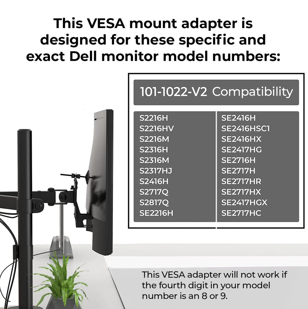 HumanCentric VESA Mount Adapter Compatible with Dell Monitors SE2416HX, SE2717HX, SE2717HR, SE2717H, S2216M, S2216H, SE2716H, SE2216H, SE2417HG, SE2416H, S2216H, 75x75mm and 100x100mm Patterns
