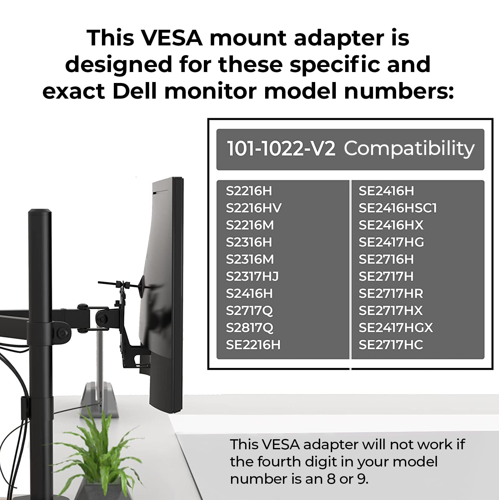 HumanCentric VESA Mount Adapter Compatible with Dell Monitors SE2416HX, SE2717HX, SE2717HR, SE2717H, S2216M, S2216H, SE2716H, SE2216H, SE2417HG, SE2416H, S2216H, 75x75mm and 100x100mm Patterns