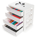 Covzoe 4 Drawer Desktop Storage Unit, 4 Layer Plastic Stacking Tabletop Organizer, White Storage Bin Container with Sliding Drawers, Desk Stationery Organizer Box for Home Classroom Office