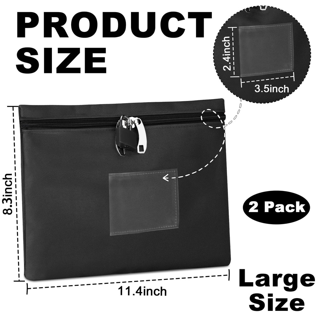 2 Pack Money Bag with Lock Oxford Locking Money Bag Lockable Cash Bags Black Money Bank Deposit Bag 8.3 x 11.4 inch Cashier Bags Document Bag with Lock 4 Keys for Business Bank