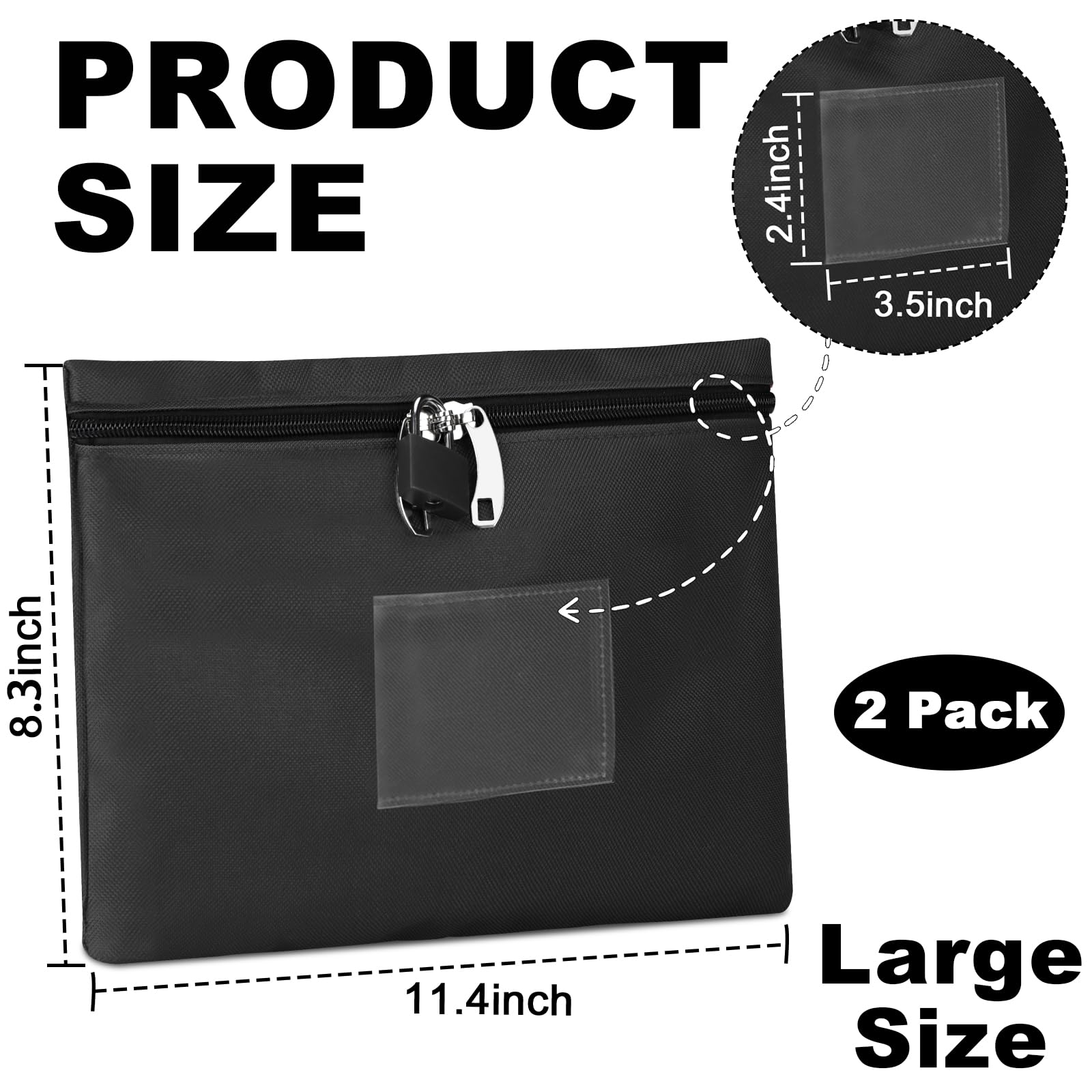 2 Pack Money Bag with Lock Oxford Locking Money Bag Lockable Cash Bags Black Money Bank Deposit Bag 8.3 x 11.4 inch Cashier Bags Document Bag with Lock 4 Keys for Business Bank