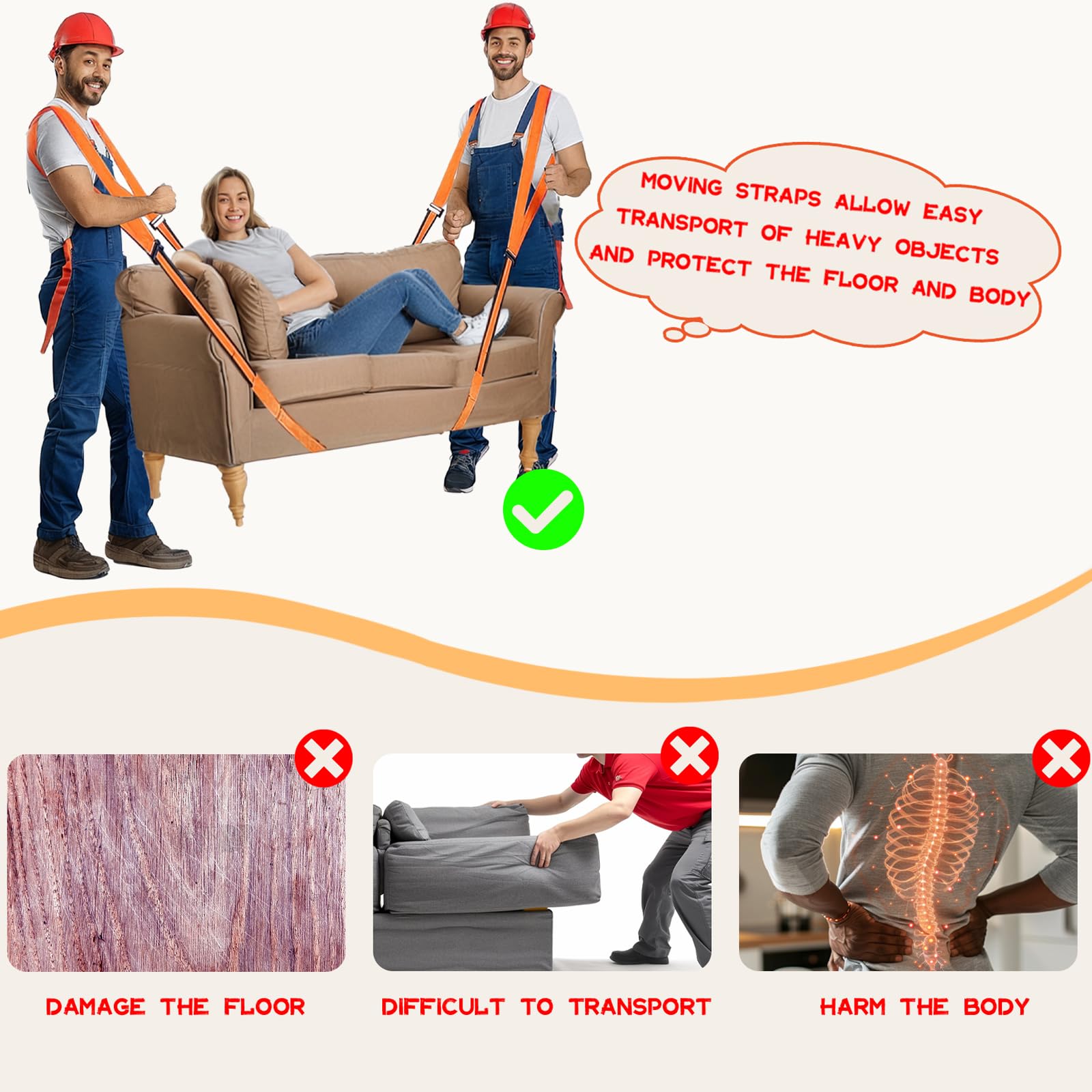 IFORYONLIFE Moving Straps Lifting Heavy Duty, 2 Person Adjustable Lifting Straps Moving Objects up to 440 Pounds