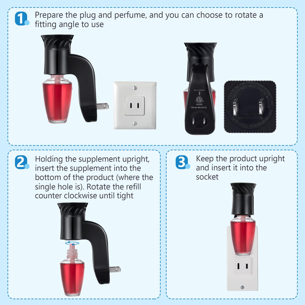 Hohean 3 Pack Wall Fragrance Plug in Compatible with Bath and Body Works WallFlower Refills, ETL Certified, Rotatable, Precise Scent Adjustable Fragrance Control Diffuser Plug for Home, Office (Black)