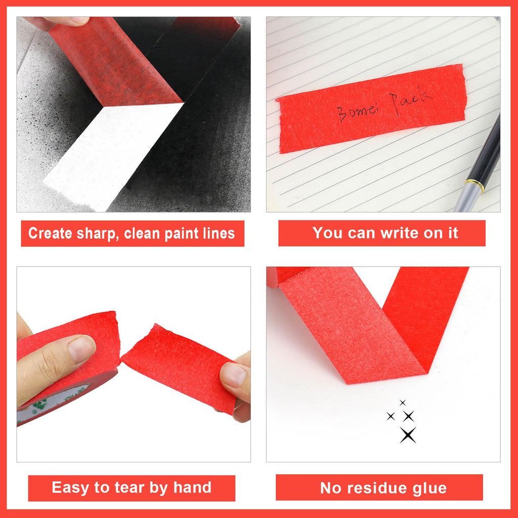 BOMEI PACK 5Rolls Red Masking Tape 36mm x 55yds, General Purpose Red Painters Tape for Painting, Labeling, DIY Crafting, Decoration and School Projects, Total 275yds