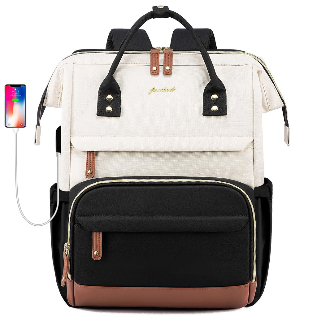 Laptop Backpack for Women Bag: 15.6 inch Work Travel Backpack with USB Charger College Bookbag Business Computer Backpack Anti-theft Casual Backpacks for Nurse Teacher Beige Black Brown