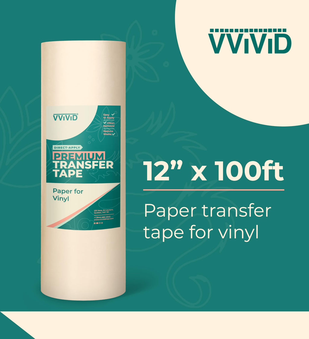 VViViD Premium Direct-Apply Medium-High Tack Transfer Tape for Crafting Vinyl, 12” x 100’ Easy-Apply Paper for Cricut, Sillhouette, Decals and Lettering