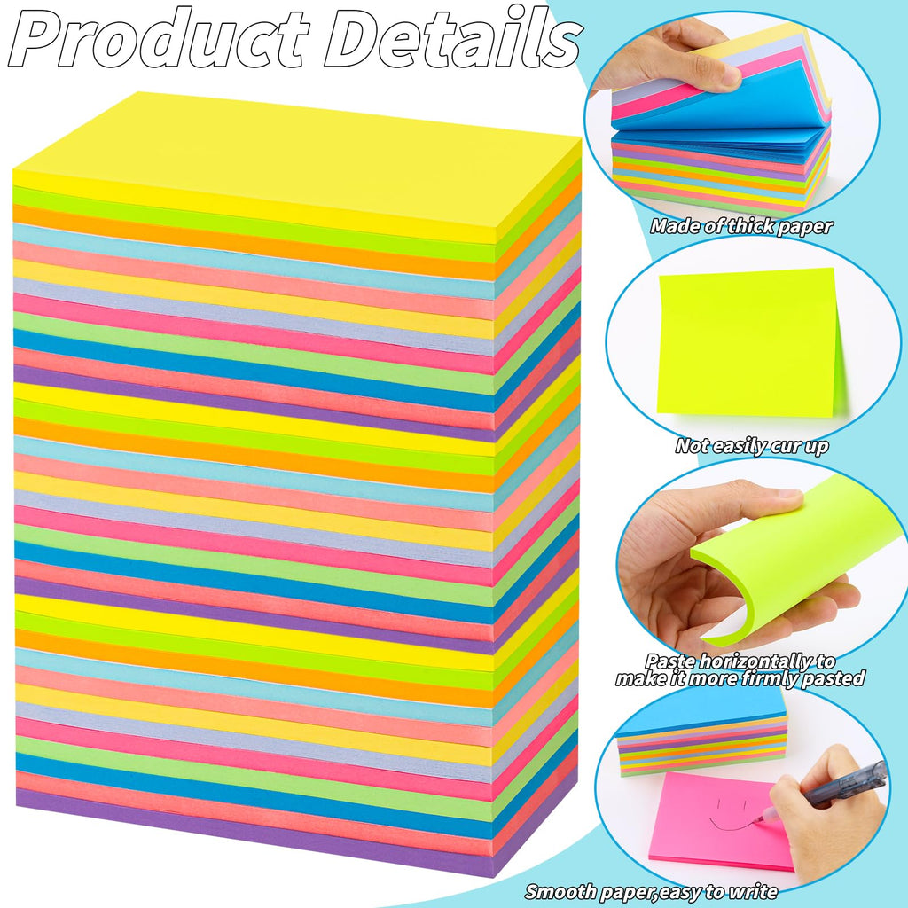 36 Pads Large Sticky Notes 3in x 5in, 12 Colors Adhesive Self-Stick Multicolor Memo Note Pads Bright Colorful Rectangle Sticky Notes for Office Home School Meeting Blank Desk Notebook 45 Sheets/pad