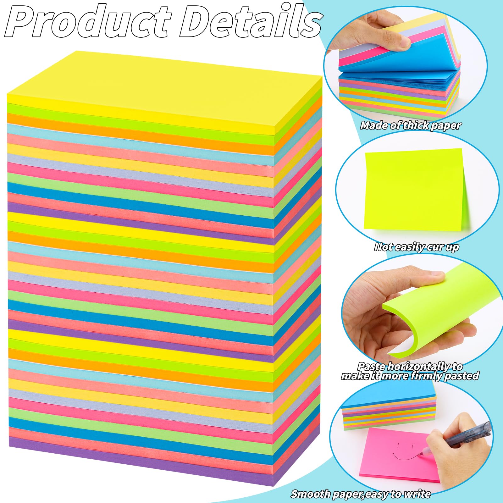36 Pads Large Sticky Notes 3in x 5in, 12 Colors Adhesive Self-Stick Multicolor Memo Note Pads Bright Colorful Rectangle Sticky Notes for Office Home School Meeting Blank Desk Notebook 45 Sheets/pad