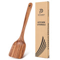 Teak Wood Spatula for Cooking, Wooden Kitchen Cooking Utensil, Large Long Handle Solid Wok Spatula Flipper with Raised Sides for Serving Scooping Frying Mixing Stirring Eggs Beans,Non-Toxic,13.4″,1Pk