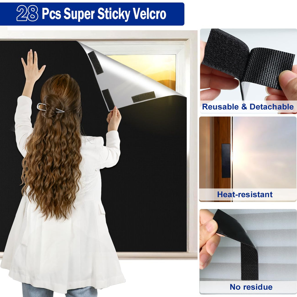 WOHOHOHO 100% Blackout Blinds Set for Bedroom, 59" x 118" Portable Black Out Curtains with 28 Velcros, Marker Pen 3M Measuring Tape for Blackout Window Film, Temporary Shades for Windows Coverings