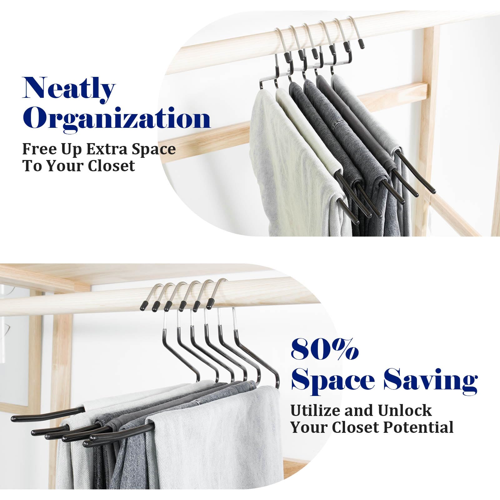 GZQXHOME 20 Pack Open Ended Pants Hangers with Non Slip Design,Suitable for Trousers,Jeans,Towels for Closet Space Saving,Durable Metal Material with Rubber Coating (Black)