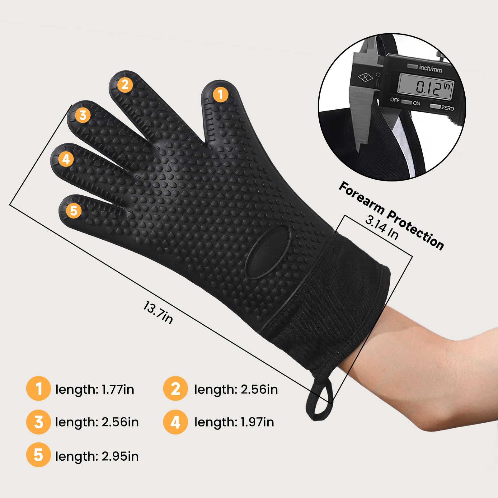 GEEKHOM Silicone Oven Mitts Heat Resistant Gloves with Cotton Lining for Kitchen Cooking, Baking & BBQ Accessories, Dishwasher Safe Non-Slip Grip (Black)