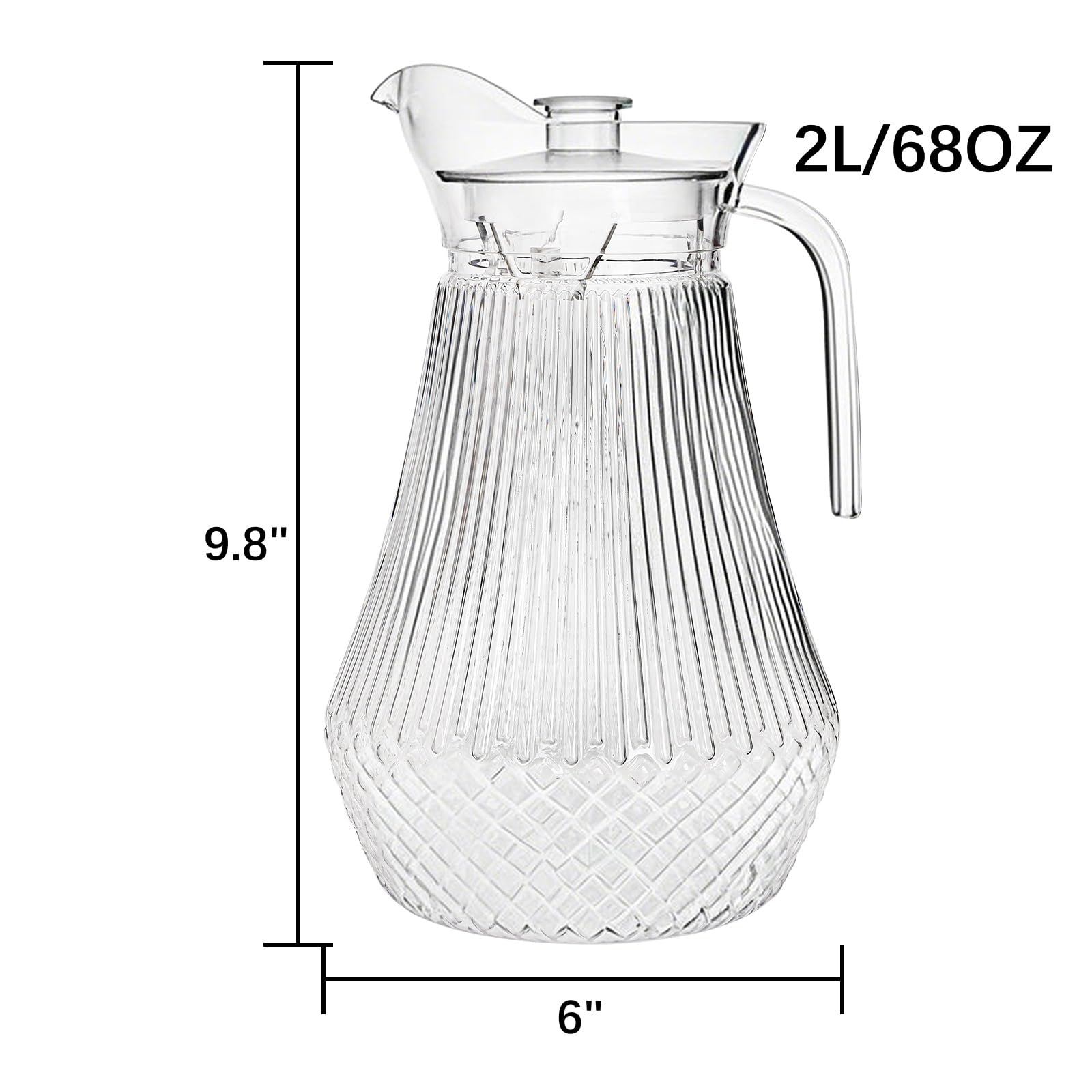 Lawei 2 Pack Acrylic Jug, Clear Plastic Watering Can with Lid and Spout, Iced Tea Jug Drinking Container for Fridge, Juice, Sangria, Lemonade Heat Resistant, Shatterproof, BPA Free