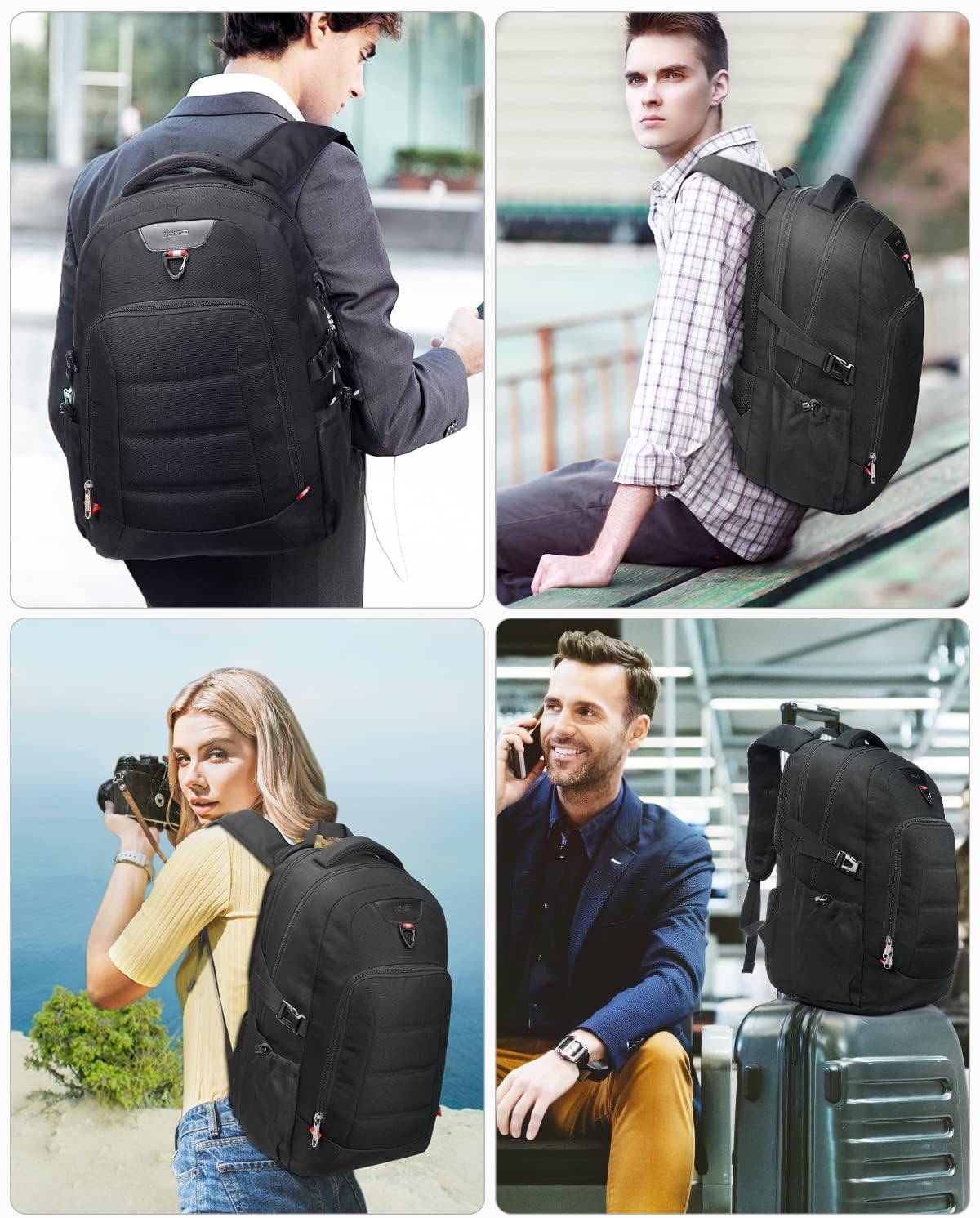 HOMIEE 17.3 Inch Travel Backpack, Large Capacity Breathable Loptop Backpack, Backpack with USB Charging Port for Business Travel School, Black