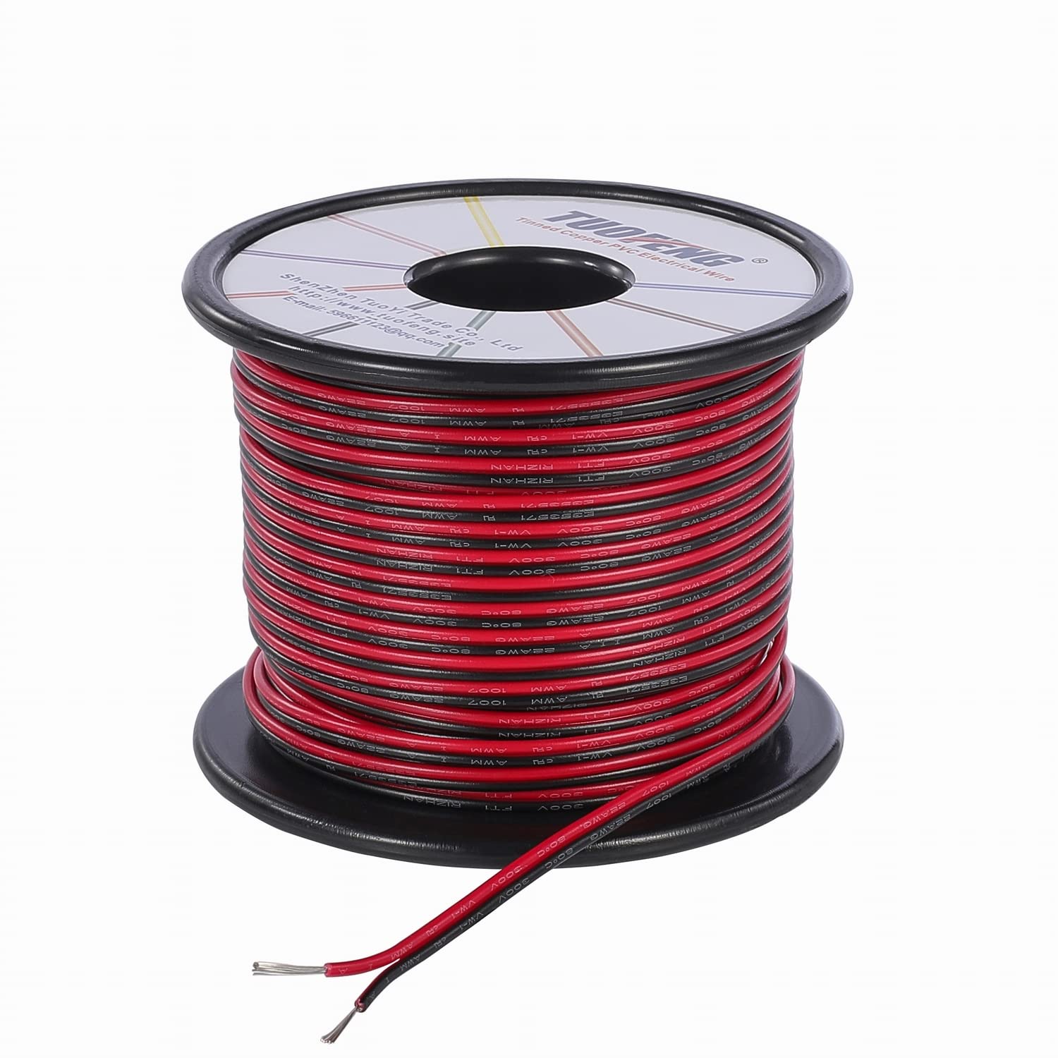 TUOFENG 22awg Electrical Wire 100 ft 22 Gauge Led Wire 2 Pin Extension Cable Wire Red Black Wires 12V/24V DC Cable for Led Strips Single Colour