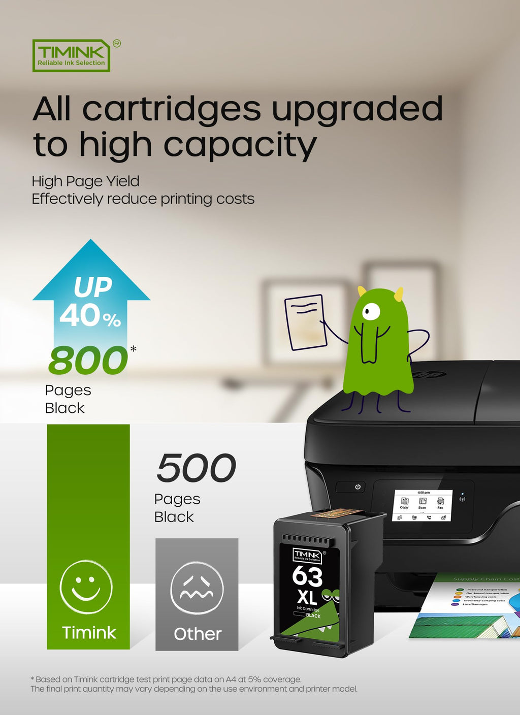 Timink 63XL Black Ink Cartridges Replacement for HP 63 XL 63XL Compatible with Envy 4520 4522 4512, OfficeJet 3830 3833 4650 4652 4655 5255 5258, DeskJet 1112 2130 2132 3630 3632 Printers (2 Pack)