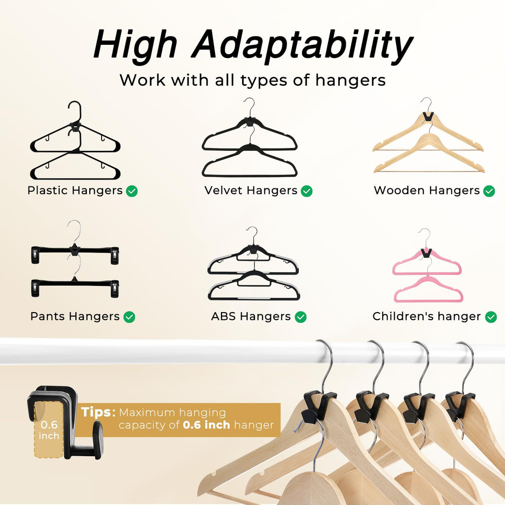 HOUSE DAY Space Saving Hanger Hooks 60 Pack, Black Clothes Hanger Connector Hooks, Heavy Duty Hanger Hooks Space Saver, Premium College Dorm Room Essentials, Good Closet Organizers and Storage