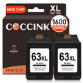 COCCINK 63XL Ink Cartridge Black for HP Envy 4520 4522 4512 4516 Officejet 3830 4650 5258 5200 4652 5222 Deskjet 3630 3632 3633 3634 3637 1112 2130 Work with HP 63 XL Printer Ink Combo Pack (2 Black)