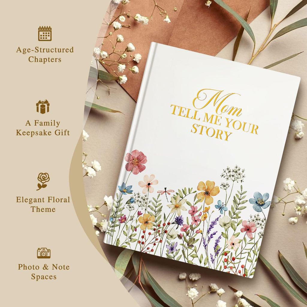 Lanpn Mom Life Story Book Journal with 270+ Prompts, Leather Hardcover Mother Story Guided Journal, Mom Memory Heirloom Keepsake Book to Fill Out, Mother's Day Birthday Christmas Gift for Mom