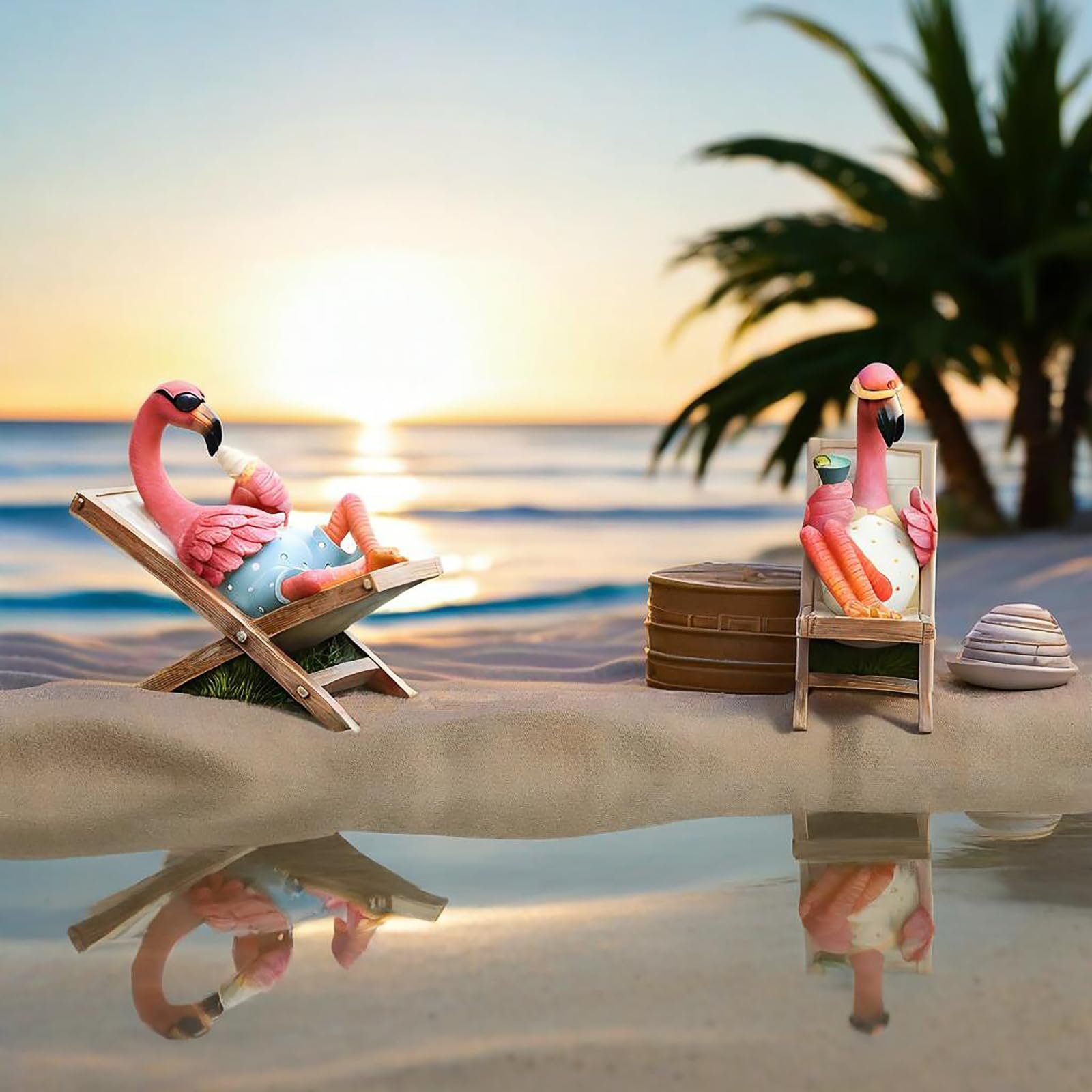 MUAMAX Flamingo Garden Statues Flamingo Figurine Tabletop Flamingo Decor Art Summer Tropical Coastal Ourdoor Decoration Flamingos Gifts for Women Grandma Friends Lawn Housewarming Gifts