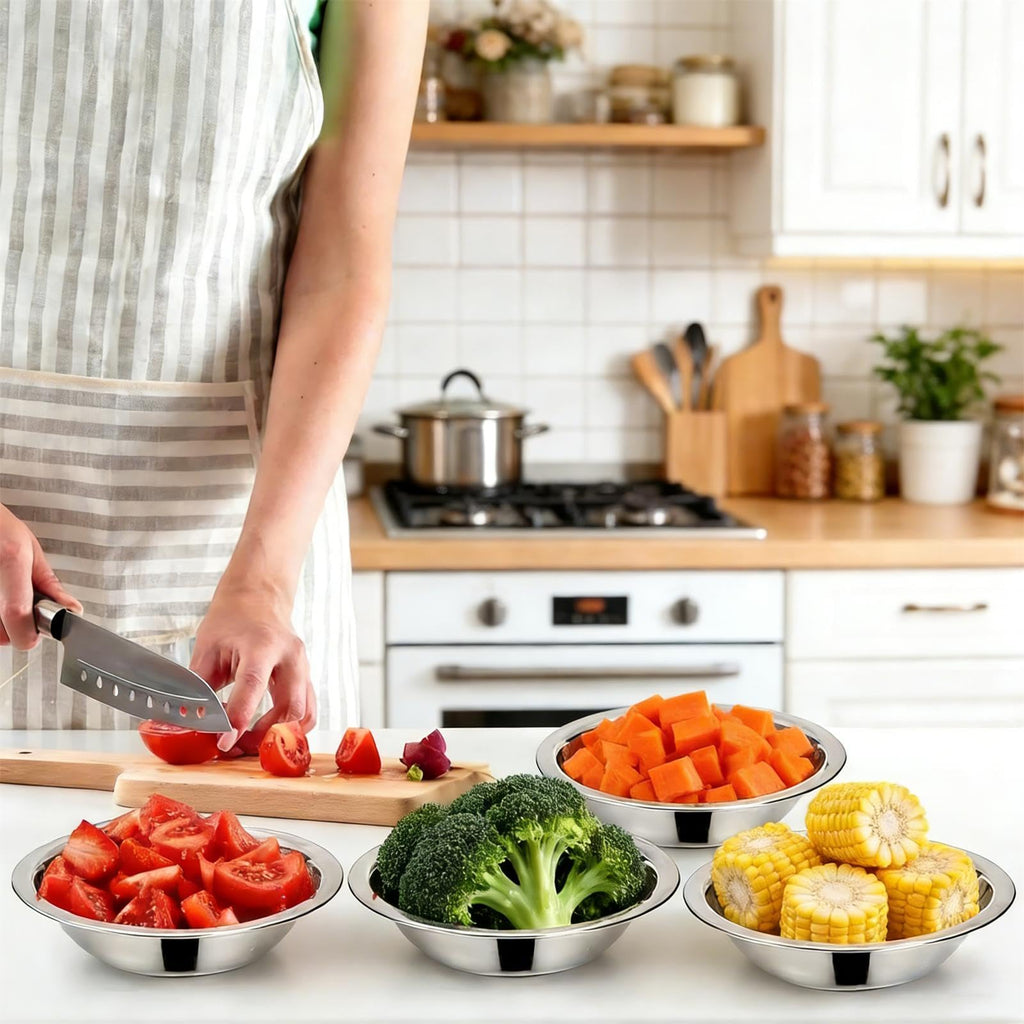 Okllen 10 Pack Small Stainless Steel Mixing Bowls, 6.5 Inch Wide Kitchen Metal Bowl with Flat Base, 3/4 Quart Prep Bowls for Meal Prep, Cooking, Serving, Baking