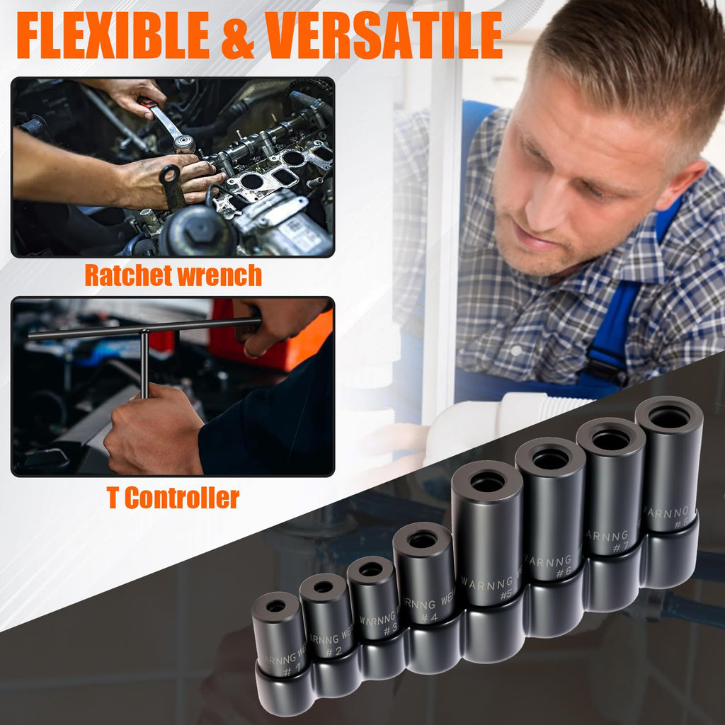 8Pcs Tap and Die Socket Adapter Tap Socket Set 1/4 Inch and 3/8 Inch Tap Holder Socket Kit with Socket Holder for Tight Space Fractional MCTI Standard