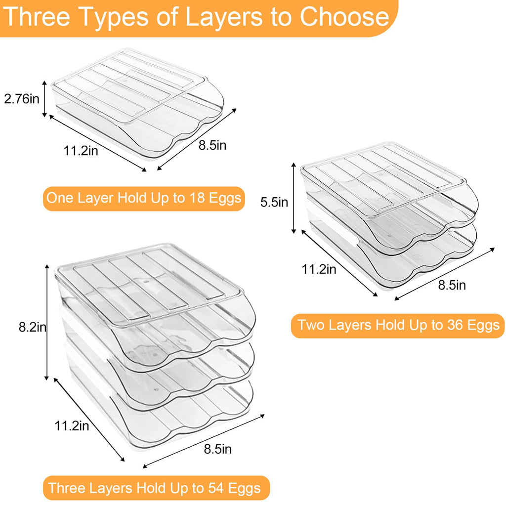lazywoodpecker Egg Storage for Fridge, Auto Rolling Eggs Fridge Organizers with Lids, Fridge Storage Organizer for Kitchen (2 Layer)