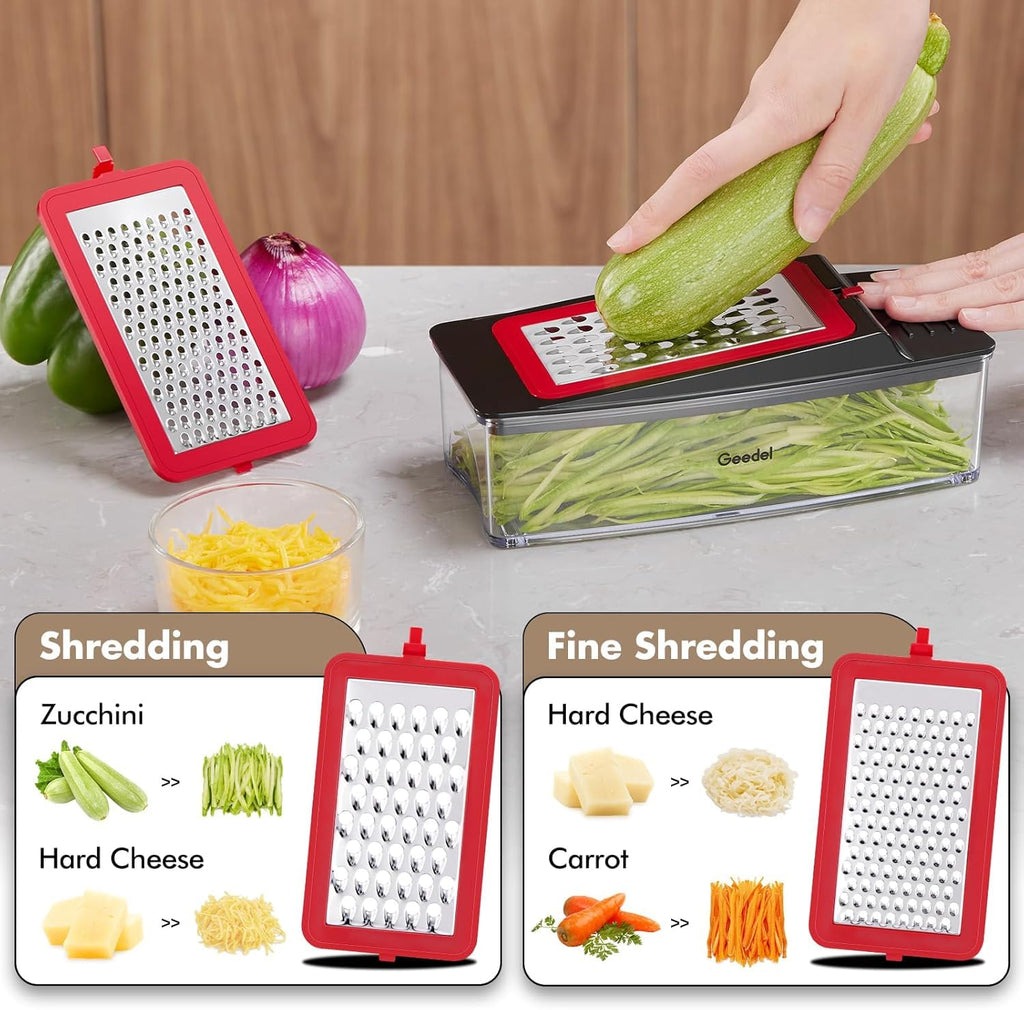 Vegetable Chopper, Food Onion Cutter, Vegetable Mandoline Slicer Dicer, Kitchen 4 in 1 Veggie Chopper with Container for Potato Salad Carrot, Red