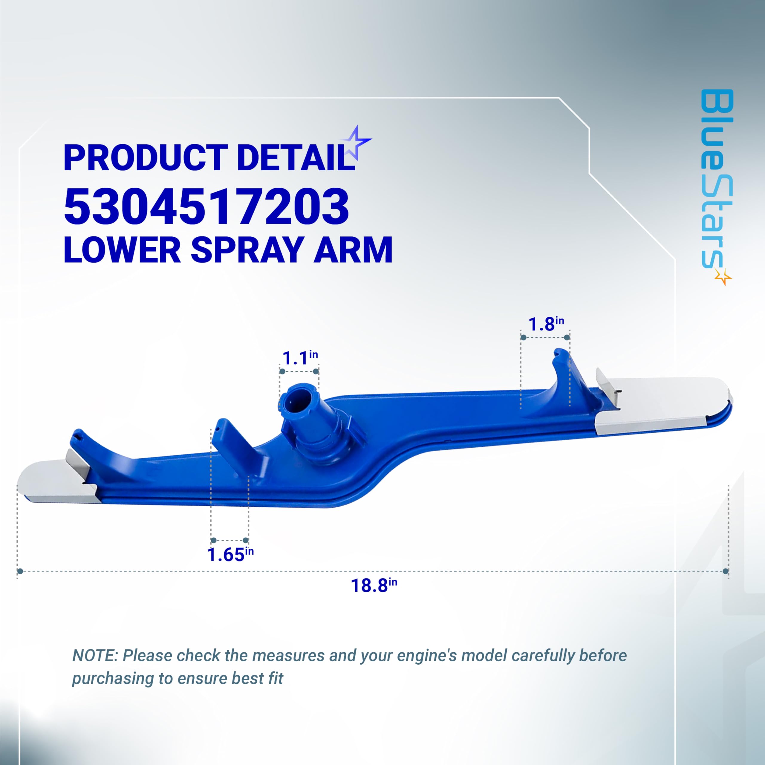 BlueStars 5304517203 Dishwasher Lower Spray Arm - Compatible with for Frigidaire Electrolux Kenmore Dishwashers - Replaces 154568001 154414101 154568002 PS12585623 AP6783883 1542508 154250801