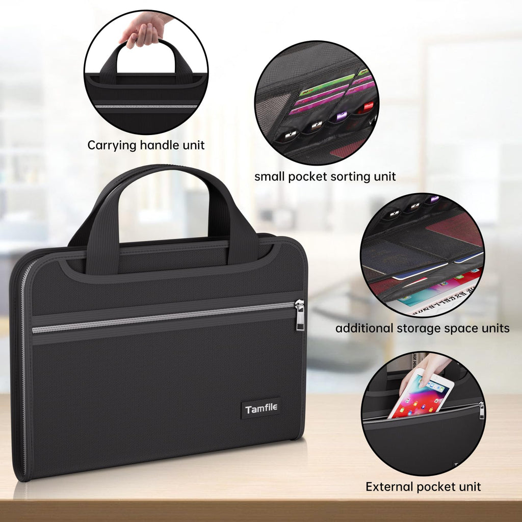 Tamfile Fireproof Accordion File Organizer with Handle, 13 Pocket Expanding File Folder with Zipper & Labels, File Folder with Multi-Pockets Paper Organizer Folder for Letter A4 Files