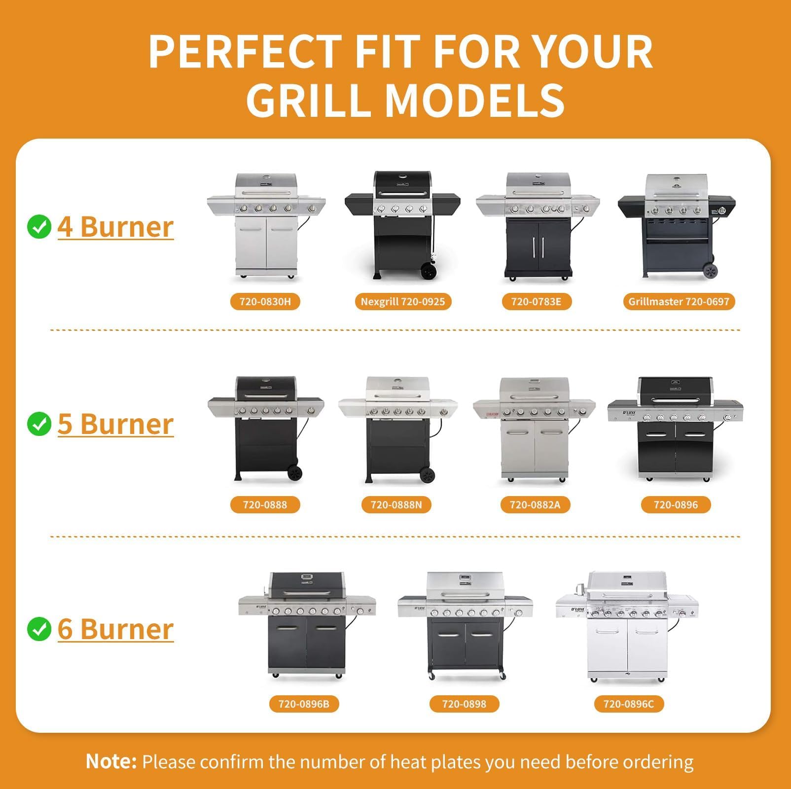 Grill Heat Plates Replacement Parts for Nexgrill 5 Burner 720-0888, 720-0888N, 720-0882A, 720-0882S, Home Depot Nexgrill 720-0830H, Nexgrill 6 Burner 720-0896B, 720-0898 Gas Grill, 4 Pack, 14.6 Inch