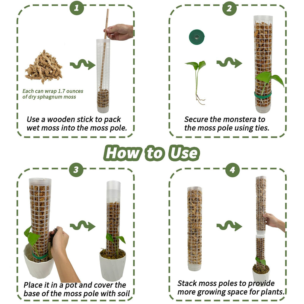 JEGU Self-Watering Moss Pole for Monstera Plant Support, 18.8 Inch Stackable Plastic Moss Pole for Climbing Plants (2PACK-Large)