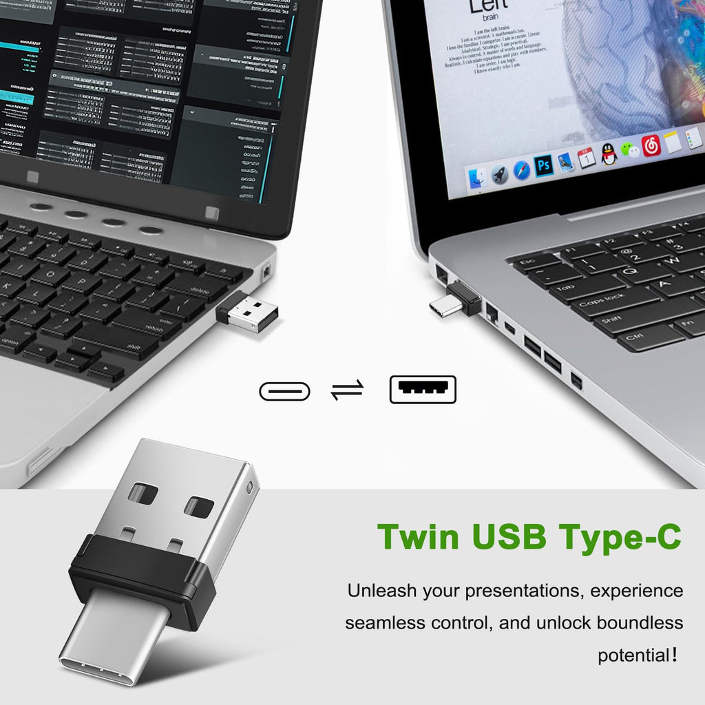 KUIYN Presentation Clicker Remote, Type C&USB Wireless Presenter, PowerPoint Clicker, Slide Advancer Control for Mac︱ Windows︱ Laptop, Support PPT︱Keynote︱Google Slides
