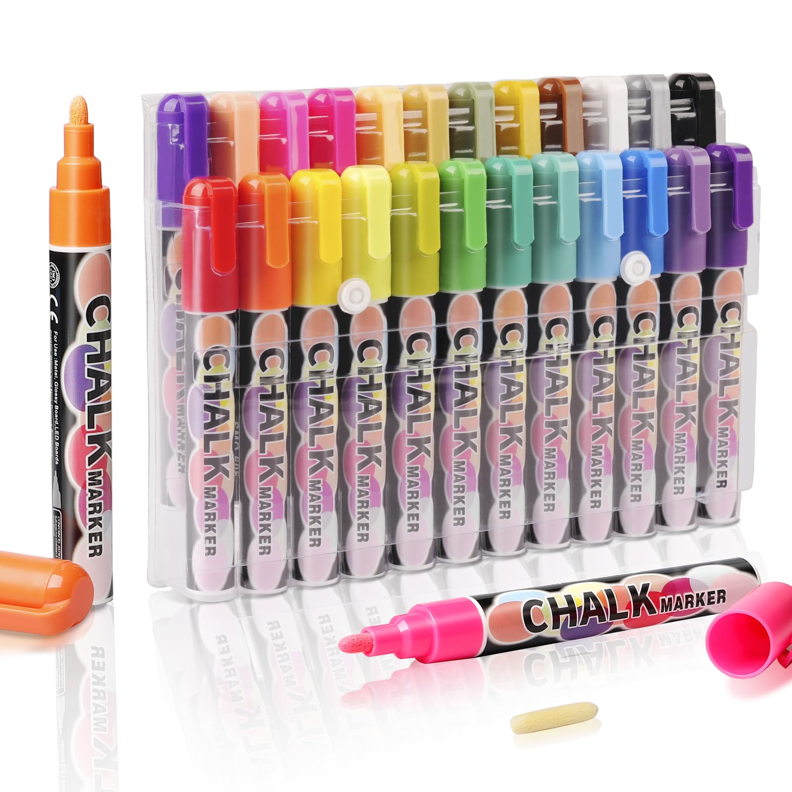24 Liquid Chalk Markers,Chalk Markers for Blackboards, Chalk Board Markers for Dry Wet Erase, Non-Toxic Ink, Chalkboard Chalks for Non-porous Window,Glass,Bistro LED Board With Stickers