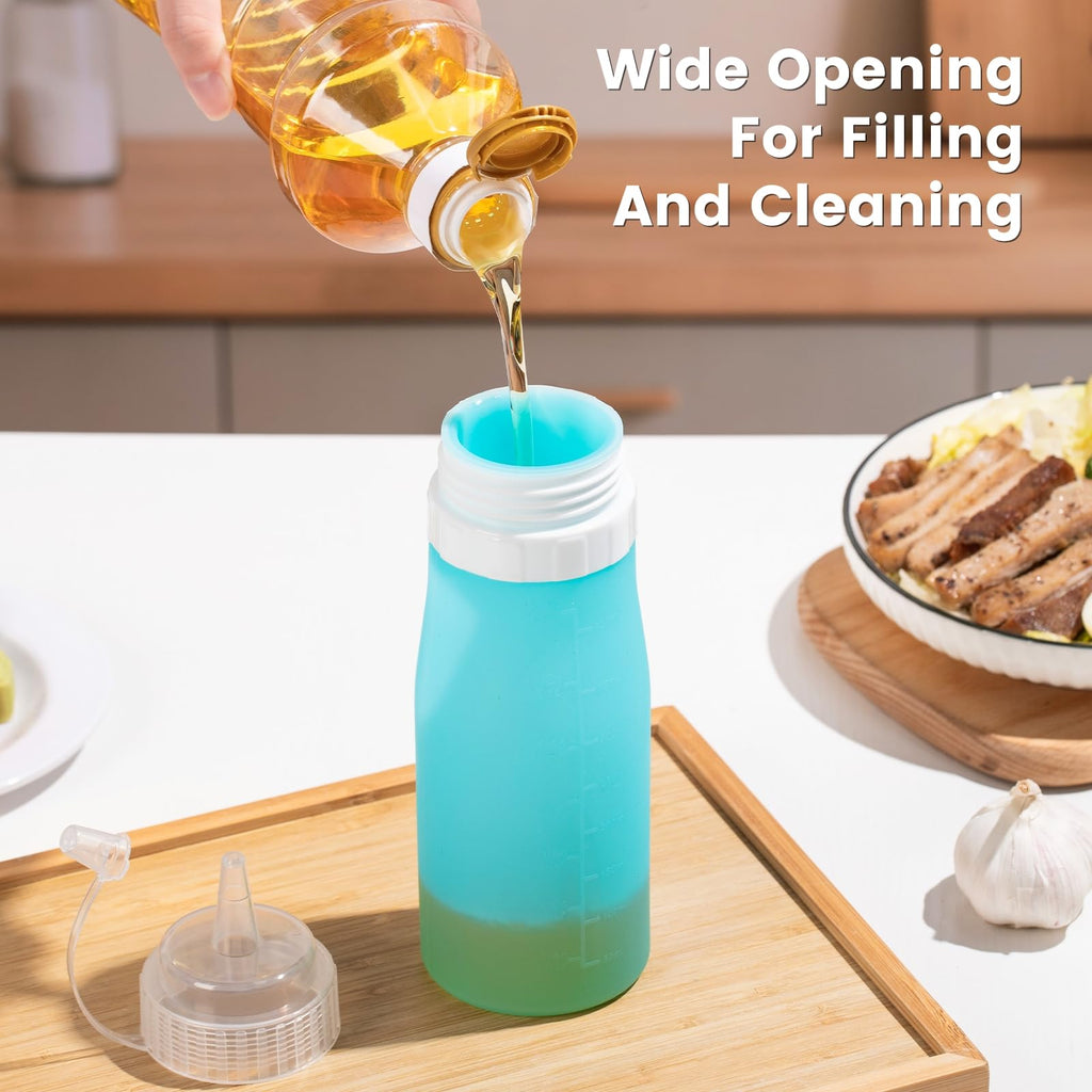 Mrsdry 16oz Condiment Squeeze Bottles for Sauce, BPA Free Leak Proof Squeeze Bottles, Squirt Reusable Silicone Oil Container Dispenser for Ketchup, BBQ, Sauce, Grilling, Salad Dressing (Blue, 16oz)
