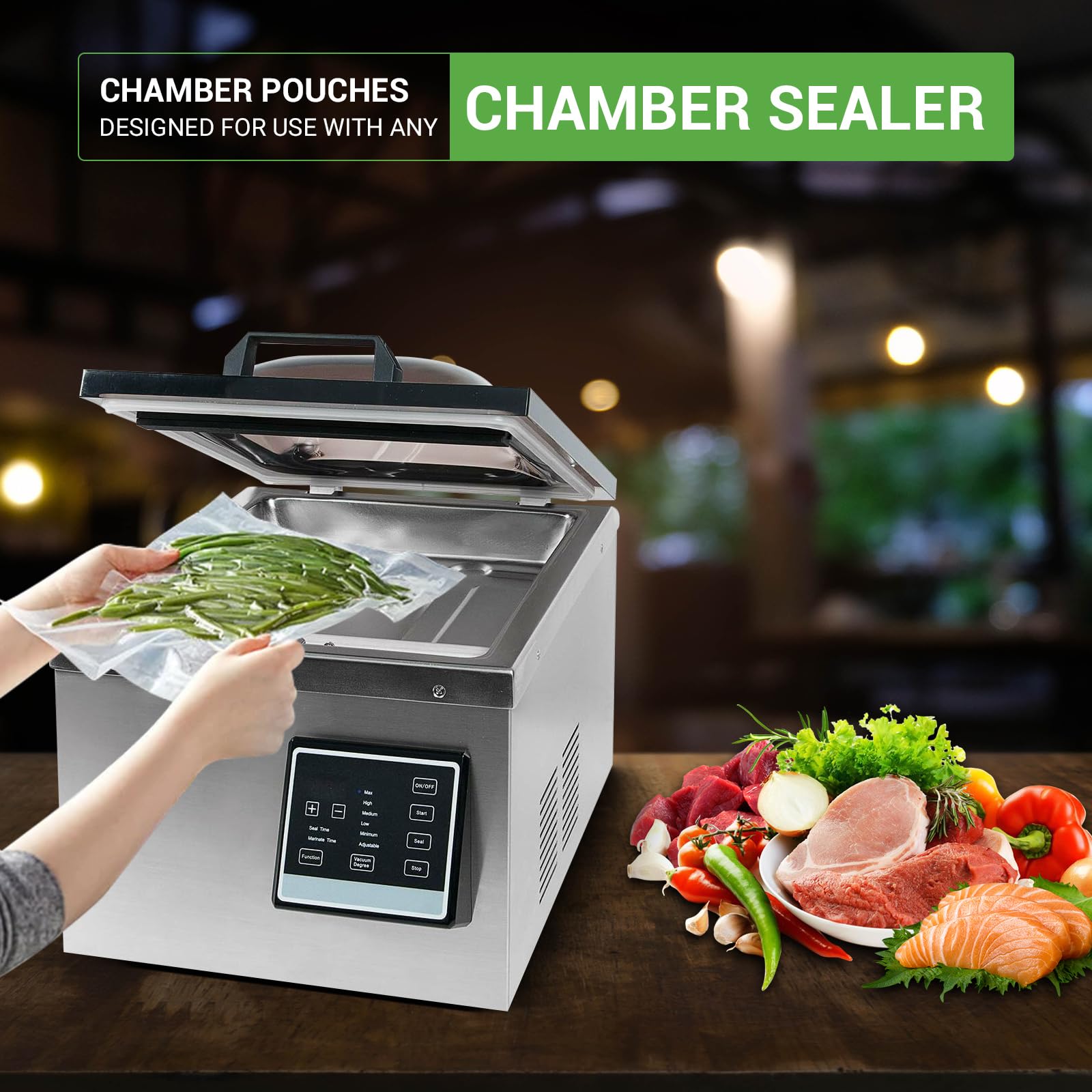 VTUUU Chamber Vacuum Sealer Bags 130 Quart size 8" x 12" and 130 Pint Size 6" x 10" For Vacuum Chamber Bags Pre-Cut Chamber Vacuum Bags- BPA-Free -Heavy Duty Chamber Machine Pouches