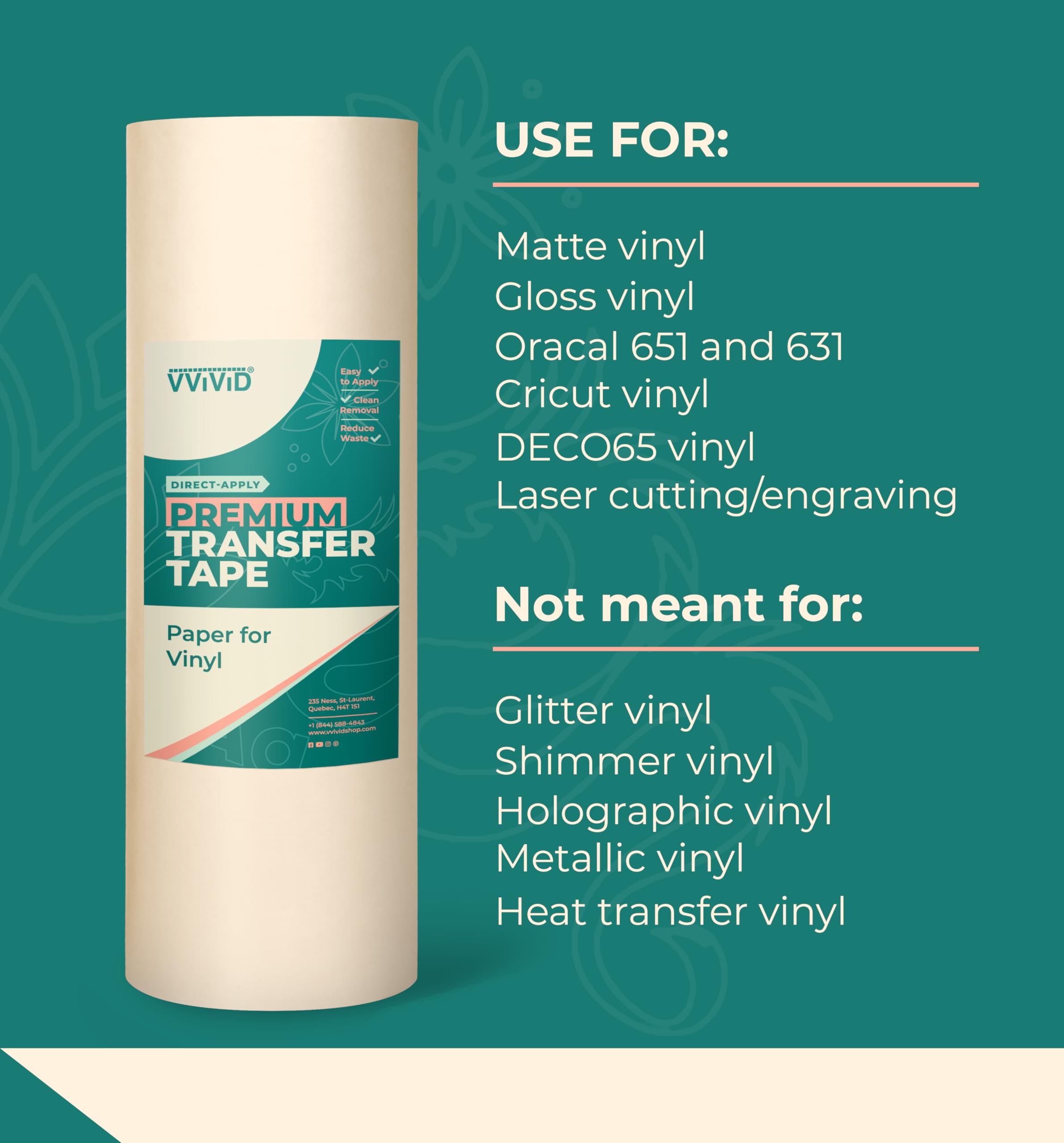 VViViD Premium Direct-Apply Medium-High Tack Transfer Tape for Crafting Vinyl, 12” x 100’ Easy-Apply Paper for Cricut, Sillhouette, Decals and Lettering