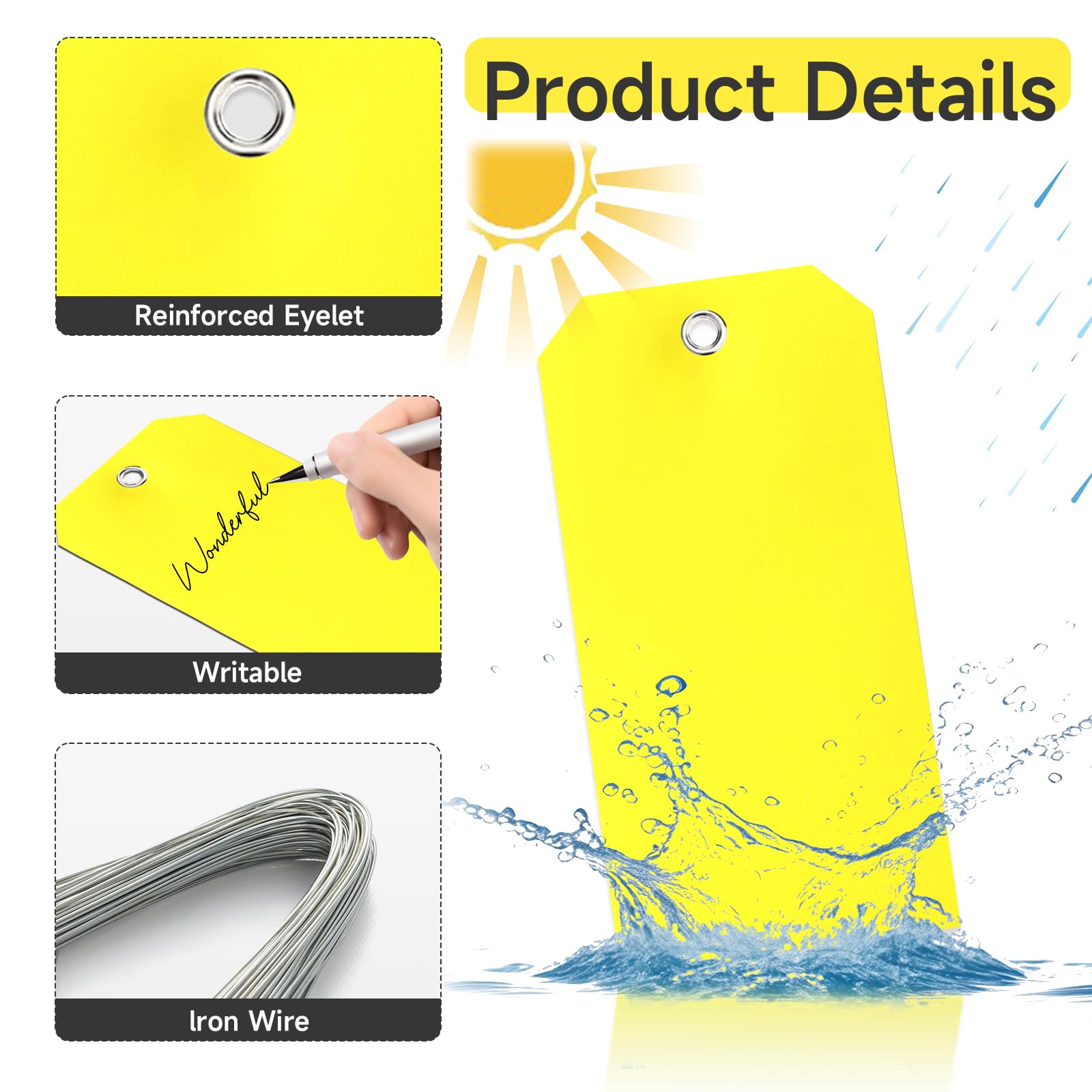 XUWAIDSGN 100Pcs Yellow Plastic Shipping Tags, 4 3/4" x 2 3/8", Writable, Durable, Waterproof (100, Yellow, 6 1/4" x 3 1/8")
